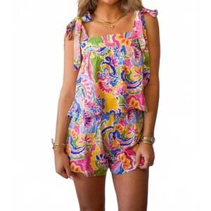 NEW TCEC sleeveless tie top with matching shorts in multicolor